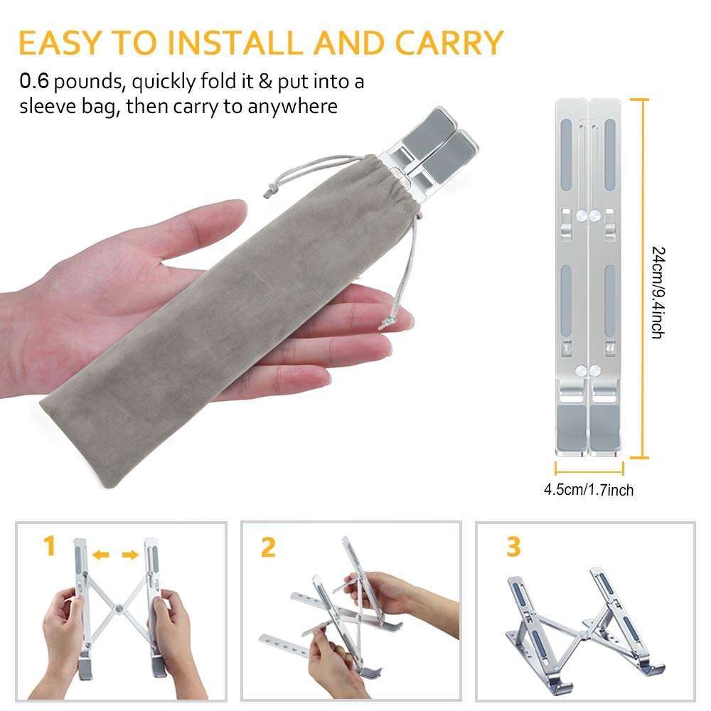 Folding Height Adjustable Aluminum Foldable Portable Adjustment Desktop Laptop Holder Riser Stand - Image 5