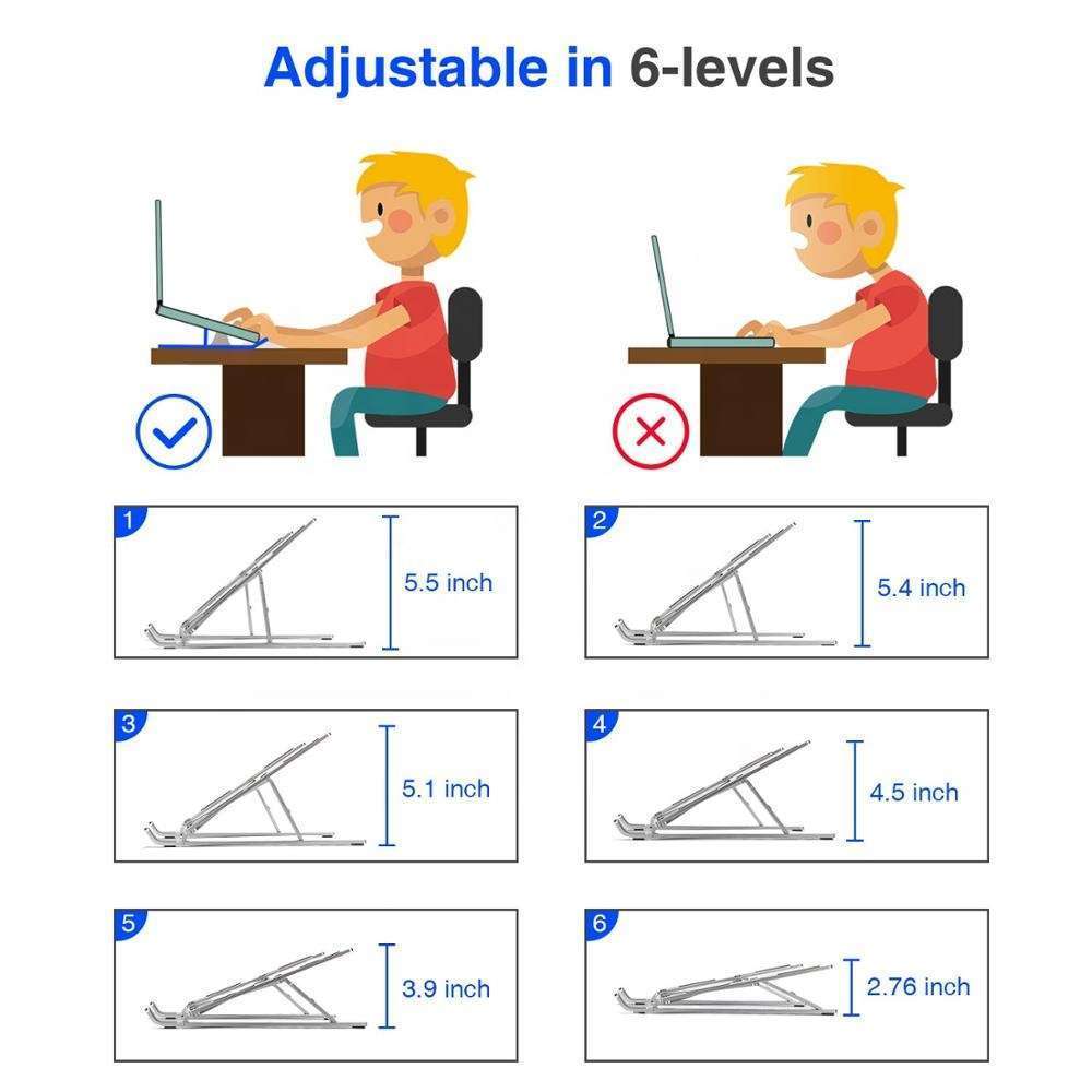 Folding Height Adjustable Aluminum Foldable Portable Adjustment Desktop Laptop Holder Riser Stand - Image 2